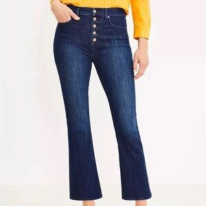 LOFT Size 29/8 Button Front High Rise Kick Crop Dark Indigo Wash Jeans NEW